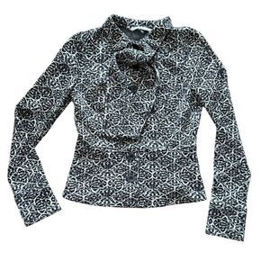 Diane Von Furstenberg Wool Blend Cardigan Neck Bow Beige Black 6